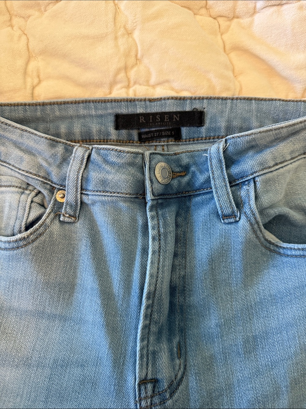 Light Wash Distressed Women's Flare Jeans - Picture 2 of 4